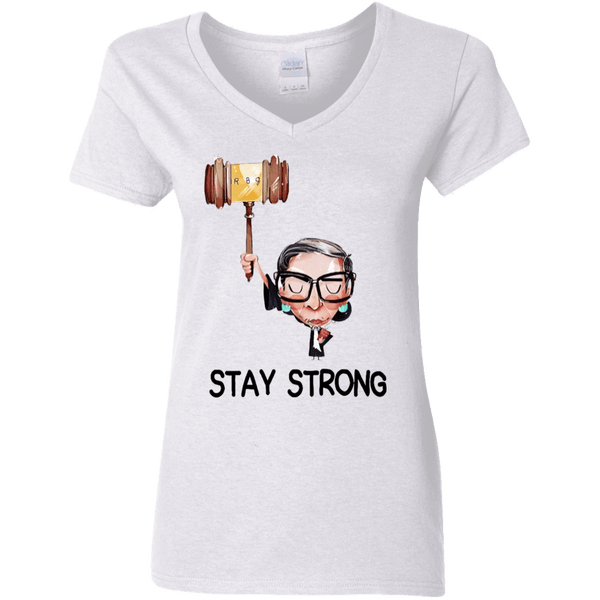 Rbg Ruth Bader Ginsburg Stay Strong G500vl White Ladies V Neck T Shirt