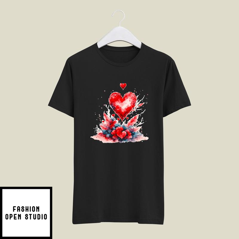 Red Heart With Feathers – Valentine’s Day Art T-shirt