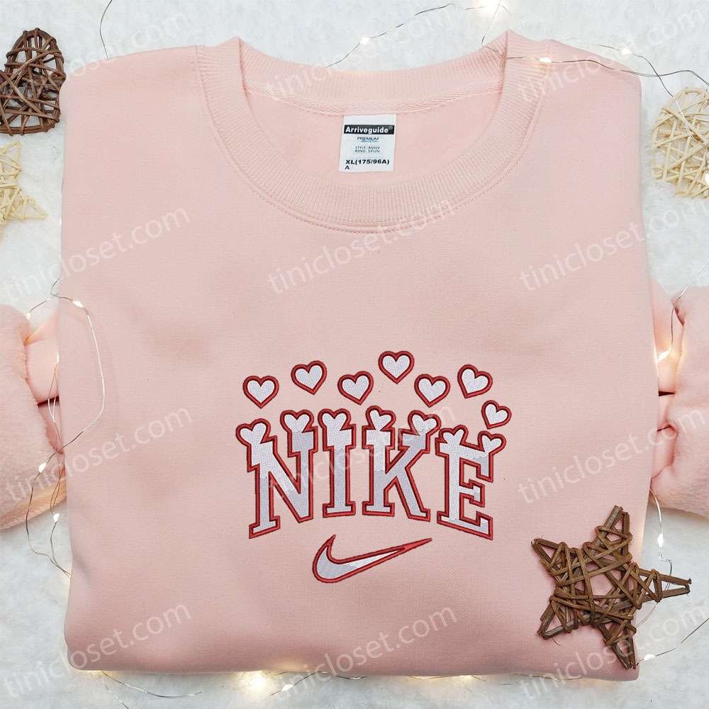 Red Hearts X Nike Embroidered Shirt, Valentine’s Day Embroidered Hoodie, Best Gift Ideas For Girlfriend