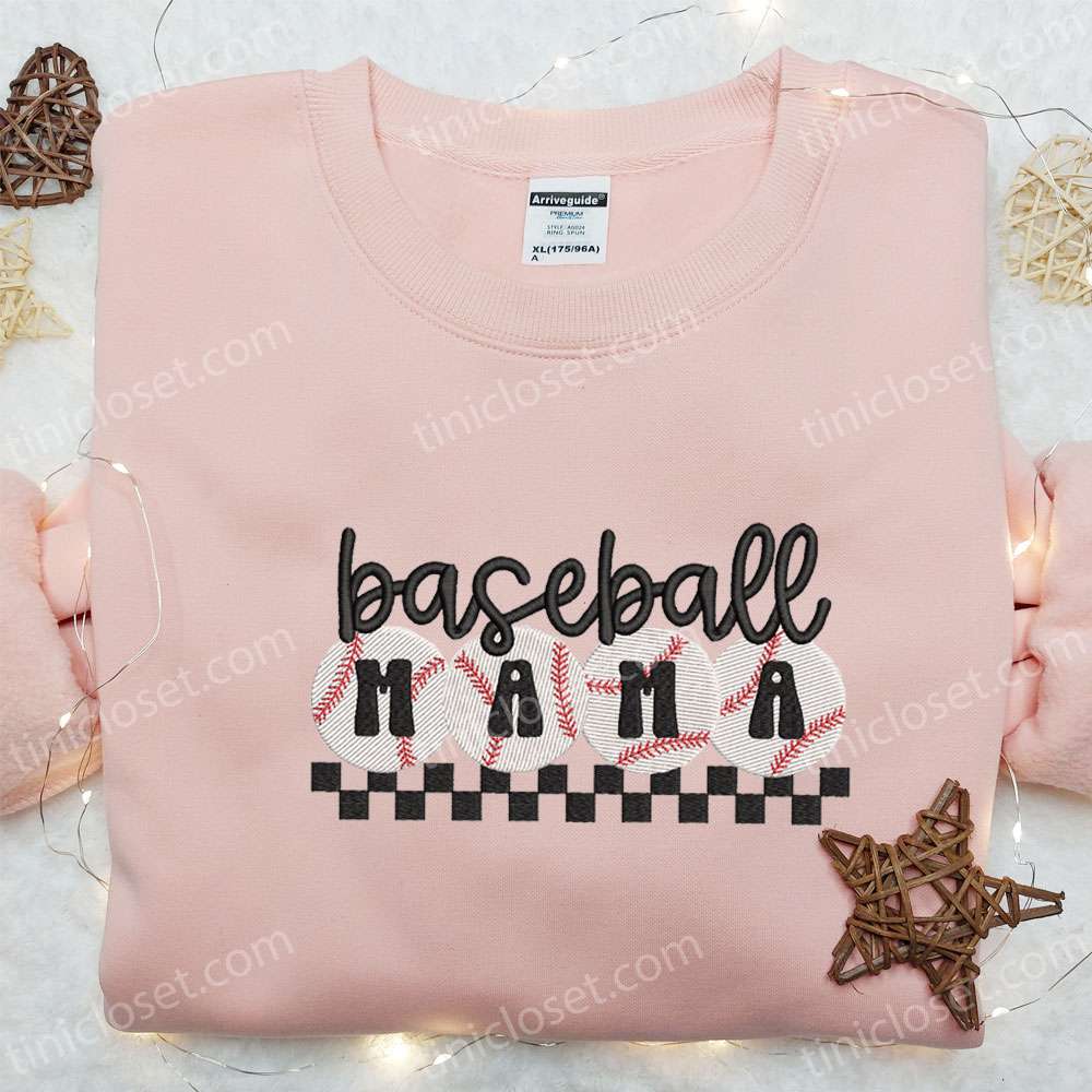 Retro Baseball Mama Embroidered Shirt, Mother’s Day Embroidered Hoodie, Best Gift For Mom