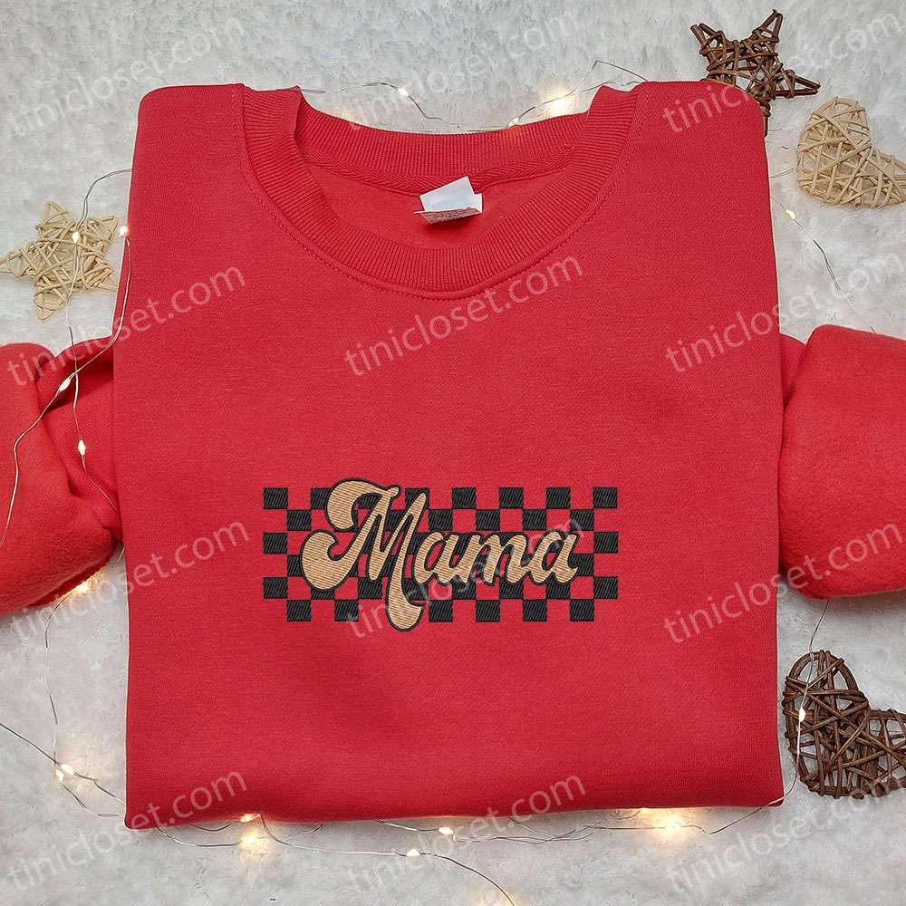 Retro Checkered Mama Embroidered Shirt, Mother’s Day Embroidered Hoodie, Best Holiday Gift Idea