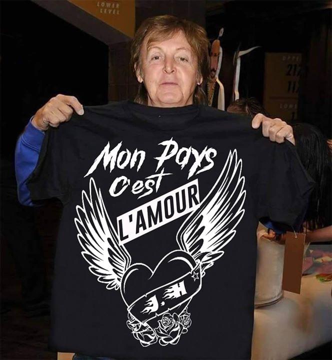 Roses Black Heart Angel Wings Mon Pays Cest L'amour Shirt