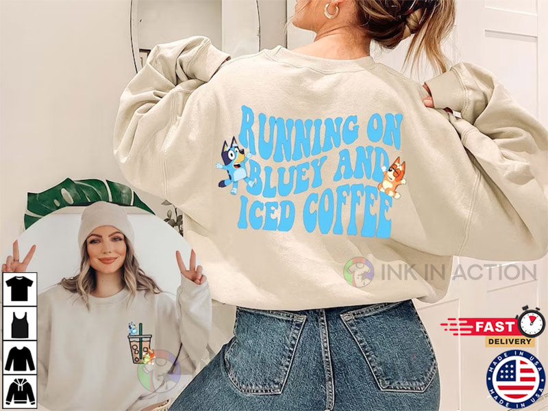 Running On Blue Dog And Iced Coffee Shirt, Mother’s Day Gift Idea