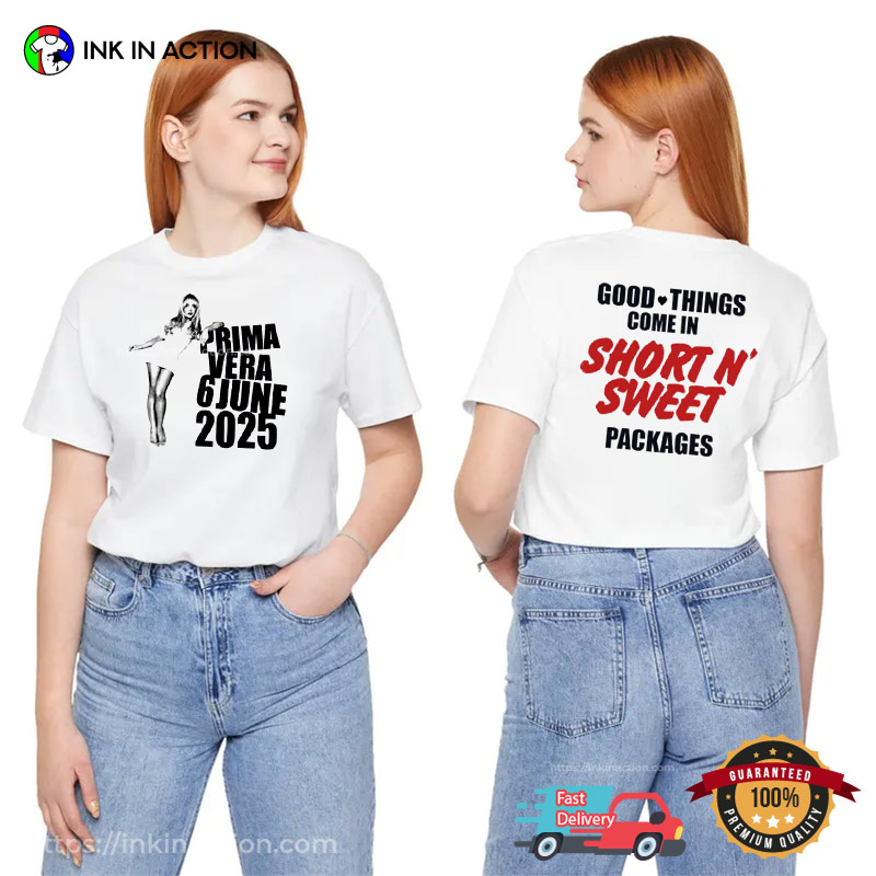 Sabrina Carpenter Primavera 2025 Good Things Come In Short N’ Sweet Packages T-shirt
