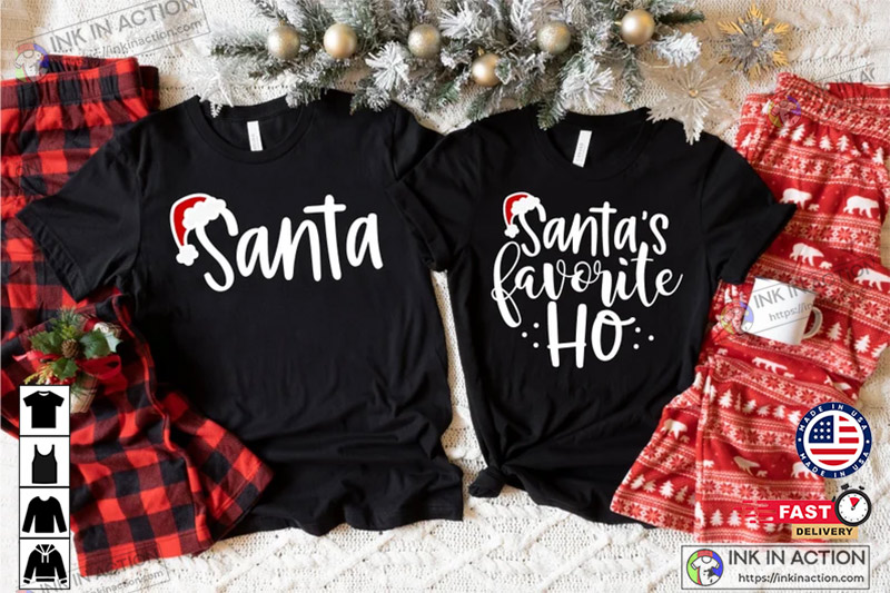 Santa And Santa’s Favorite Ho Shirt, Funny Christmas Tee, Matching Couple Christmas Shirt