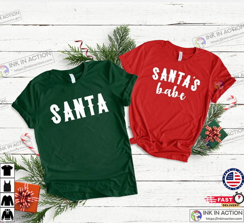 Santa, Santa’s Babe, Christmas Party T-shirts, Christmas Shirt Set, Christmas Couple Shirts