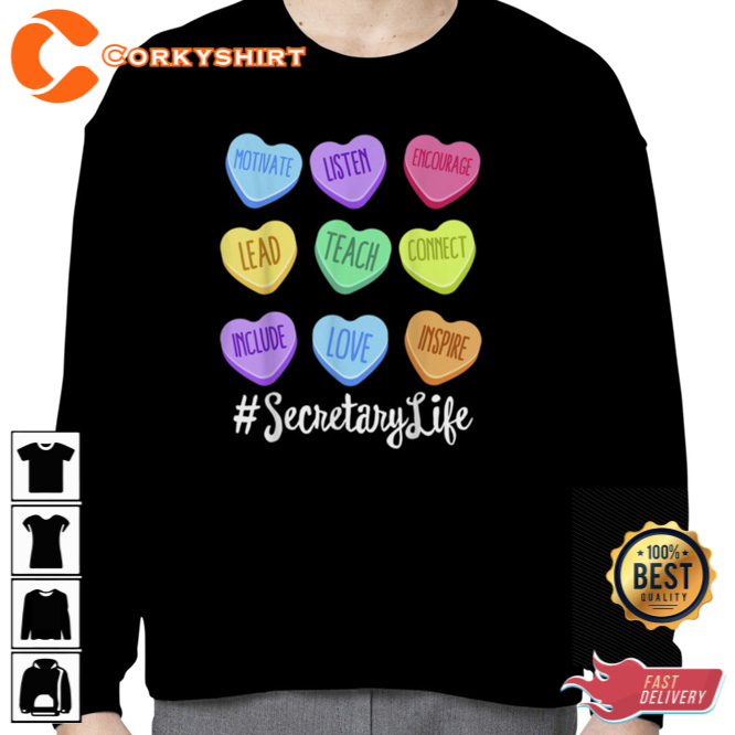 Secretary Life Office Valentine’s Day Pastel Candy Heart T-shirt