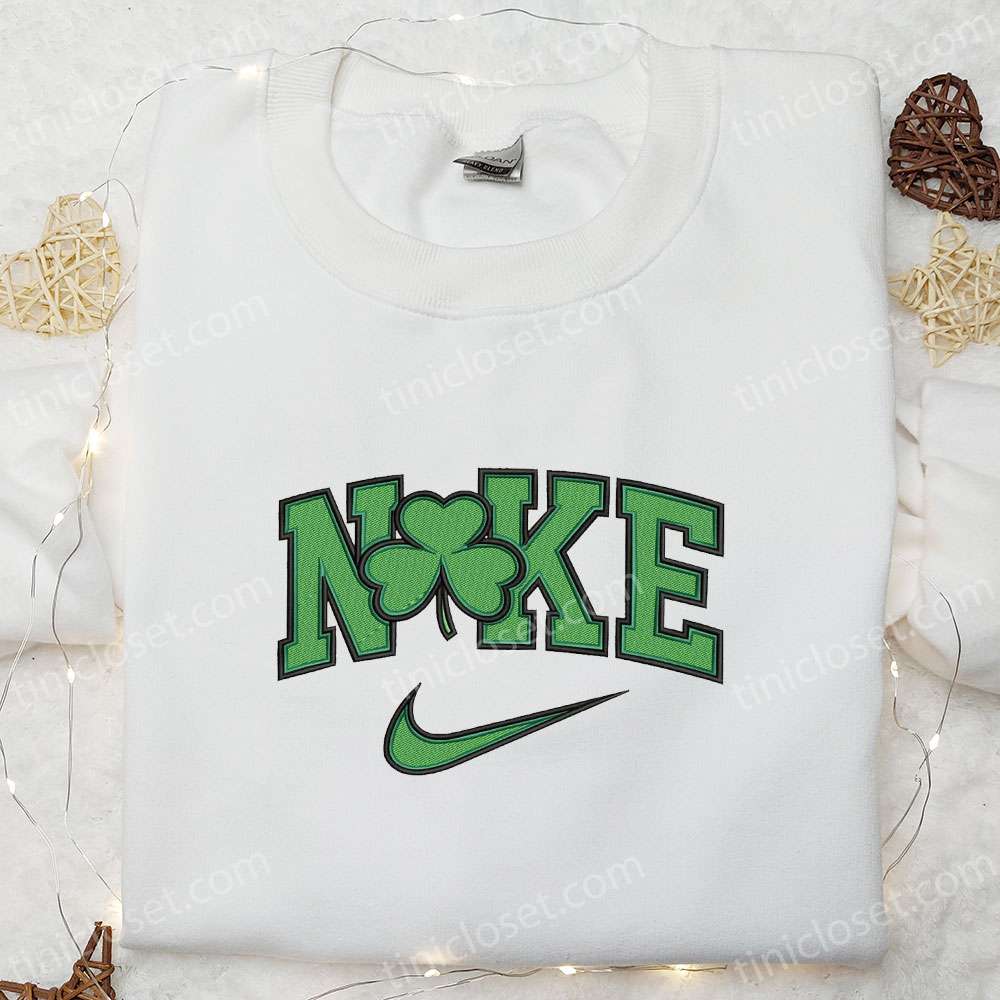 Shamrock X Nike Embroidered Shirt, Saint Patrick’s Day Embroidered Hoodie, Best Holiday Gift Idea