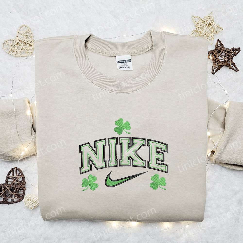 Shamrocks X Nike Embroidered Shirt, Saint Patrick’s Day Embroidered Hoodie, Best Nike Inspired Gift Idea