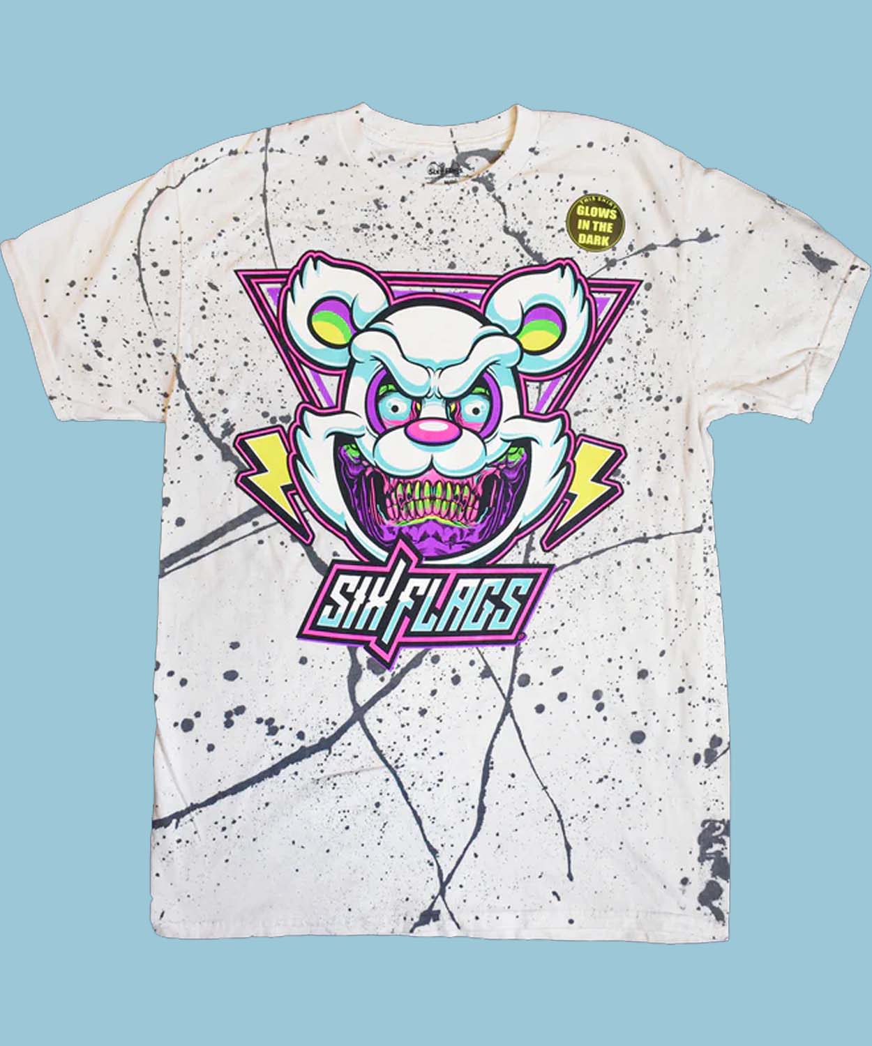 Six Flags Merch 6 Nights Splatter Tee – Glow In The Dark