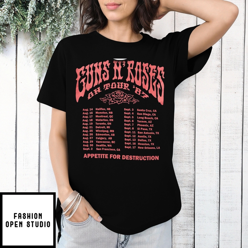 Skulls Guns N’ Roses Oh ’87 Tour Appetite For Destruction Roses T-shirt