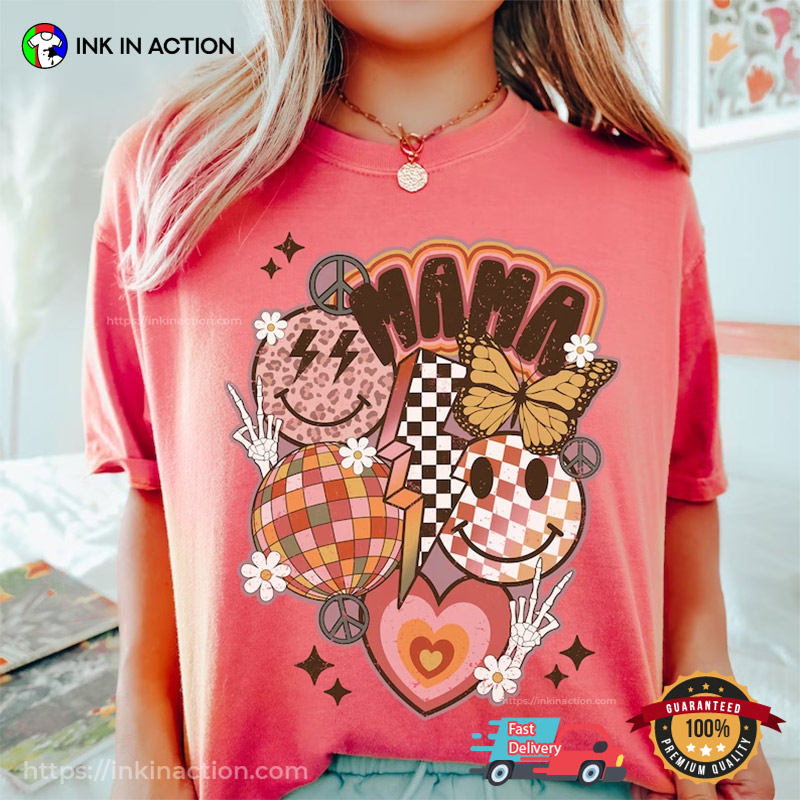 Smiley Face Groovy Mama Retro Comfort Colors Tee, Unique Mother’s Day Gifts