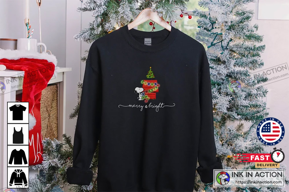 Snoopy Christmas Dog House Merry & Bright T-shirt