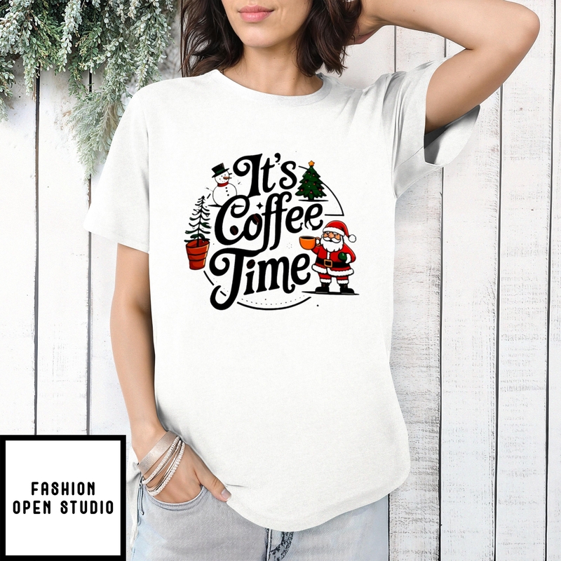 Snowman Santa It’s Coffee Time T-shirt