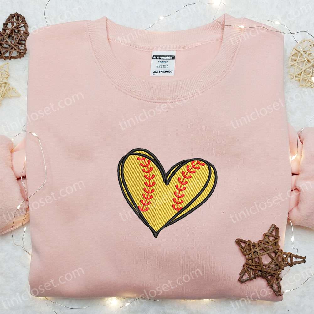 Softball Heart Embroidered Shirt, Mother’s Day Embroidered Hoodie, Best Gift For Mom