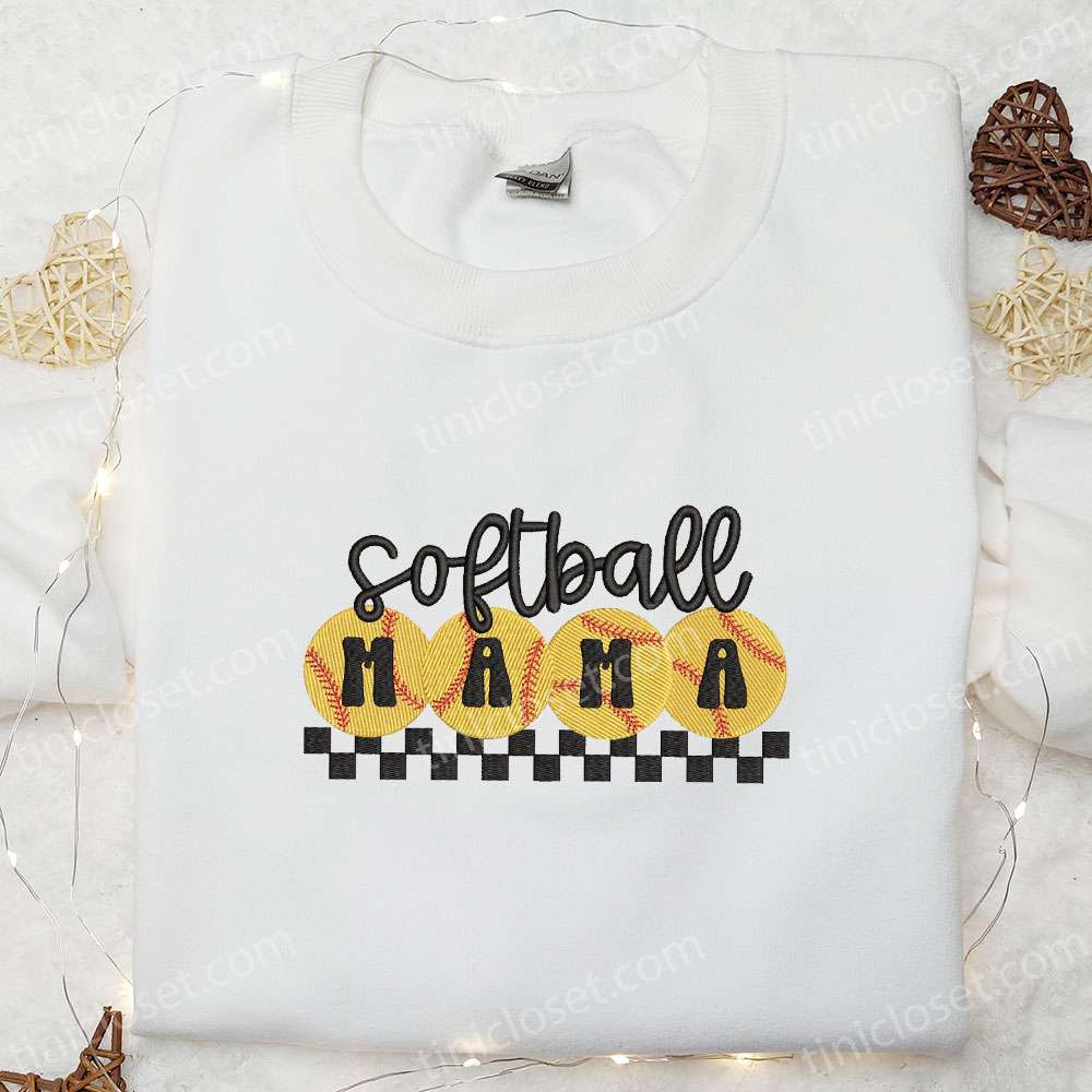 Softball Mama Embroidered Shirt, Mother’s Day Embroidered Hoodie, Sports Gift Idea