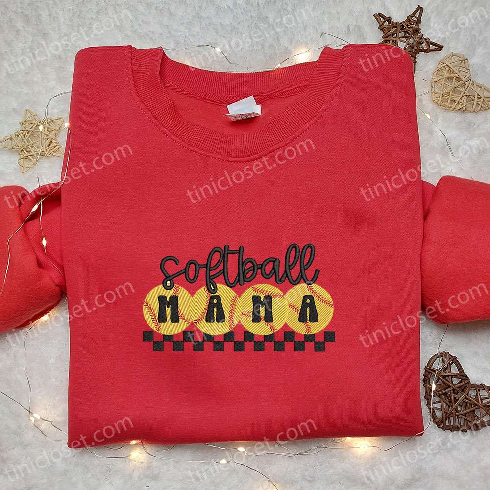 Softball Mama Embroidered Shirt, Sports Embroidered Hoodie, Best Mother’s Day Gift Idea