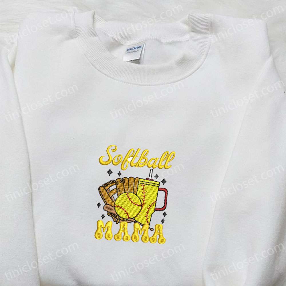 Softball Mama Embroidered Shirt, Sports Embroidered Shirt, Best Mother’s Day Gift Ideas