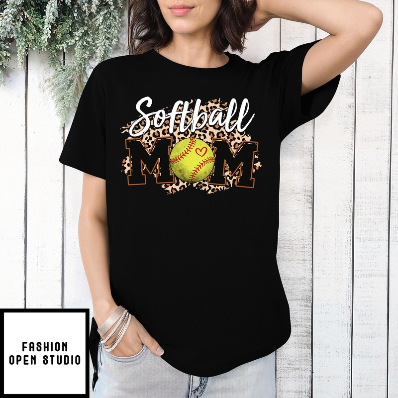 Softball Mom Leopard Funny Baseball Mother’s Day T-shirt