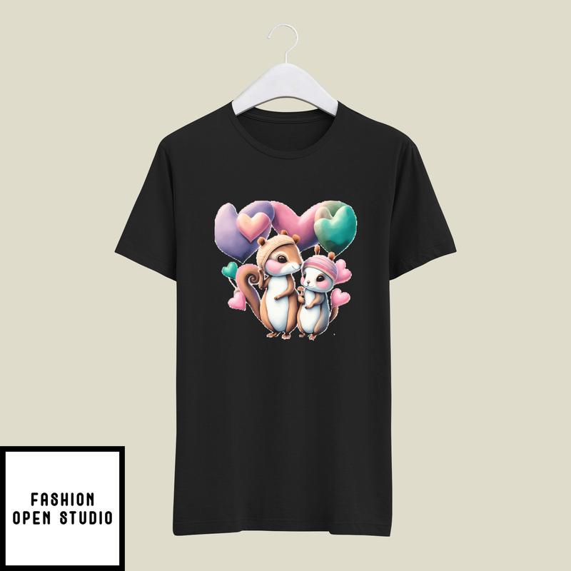 Squirrels Celebrating Valentine’s Day With Heart-shaped Balloon T-shirt