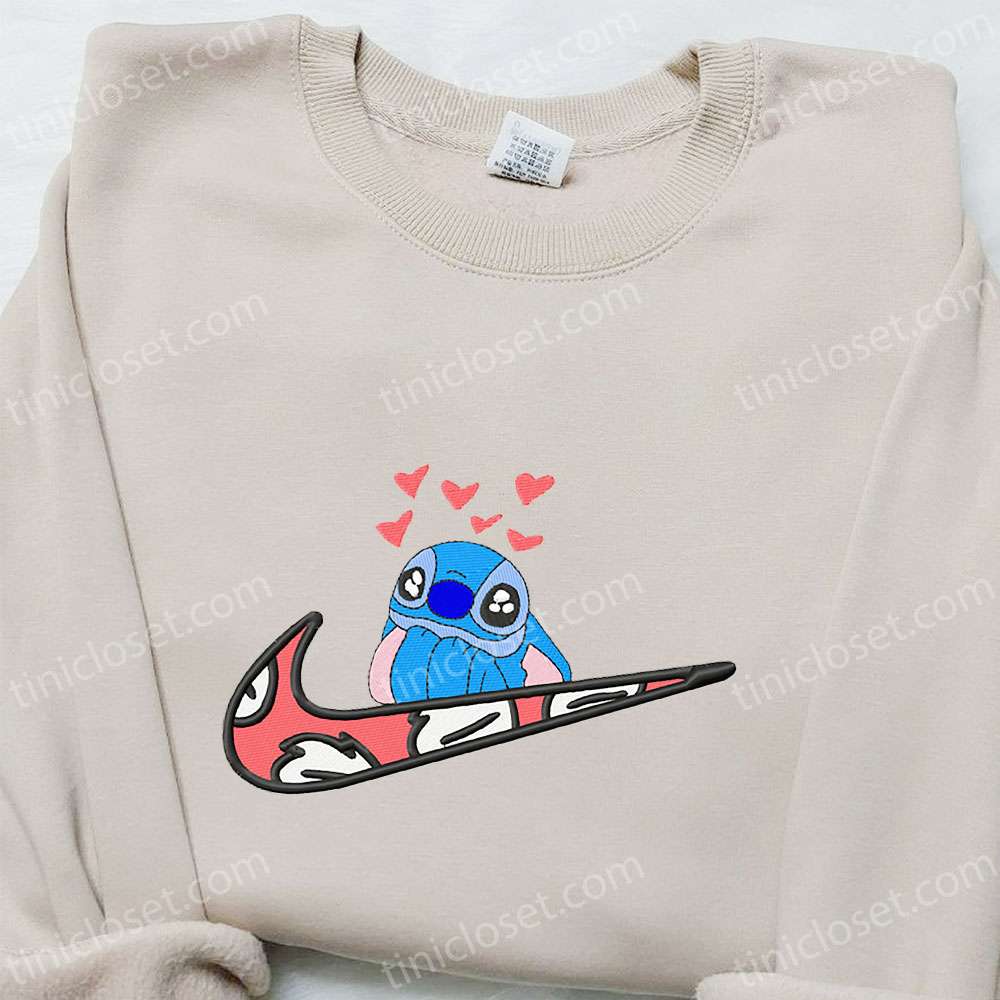 Stitch Hearts X Swoosh Embroidered Sweatshirt, Disney Characters Embroidered Hoodie, Best Valentine’s Gift Ideas