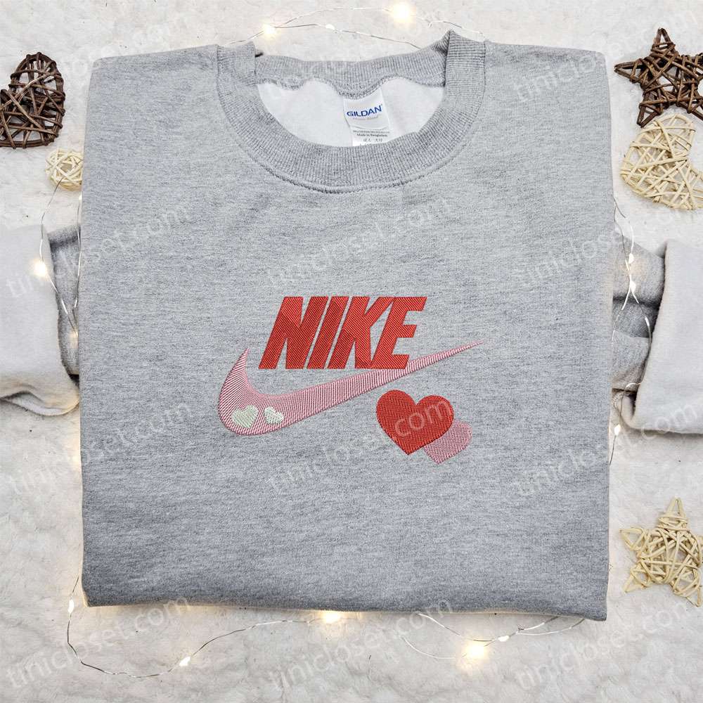 Swoosh X Hearts Embroidered Sweatshirt, Valentine Embroidered Shirt, Best Valentine’s Day Gift Ideas