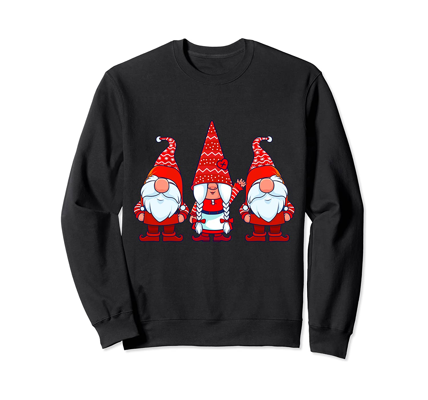 Three Gnomes In Red Costume Christmas Cute Holiday Xmas Gift Sweatshirt