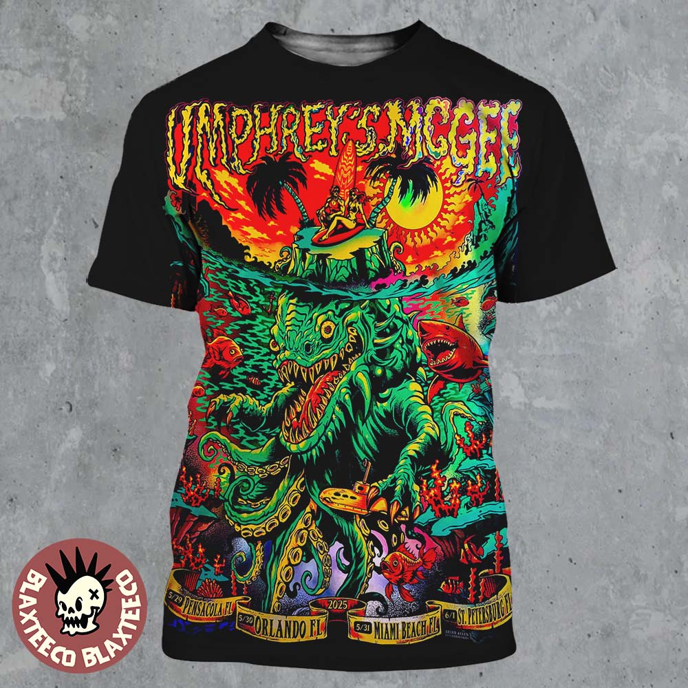 Umphrey’s Mcgee Florida Run Shows 2025 Gig Poster In Pensacola On May 29 Orlando On May 30 Miami Beach On May 31 And St Petersburg On 1 June All Over Print Shirt
