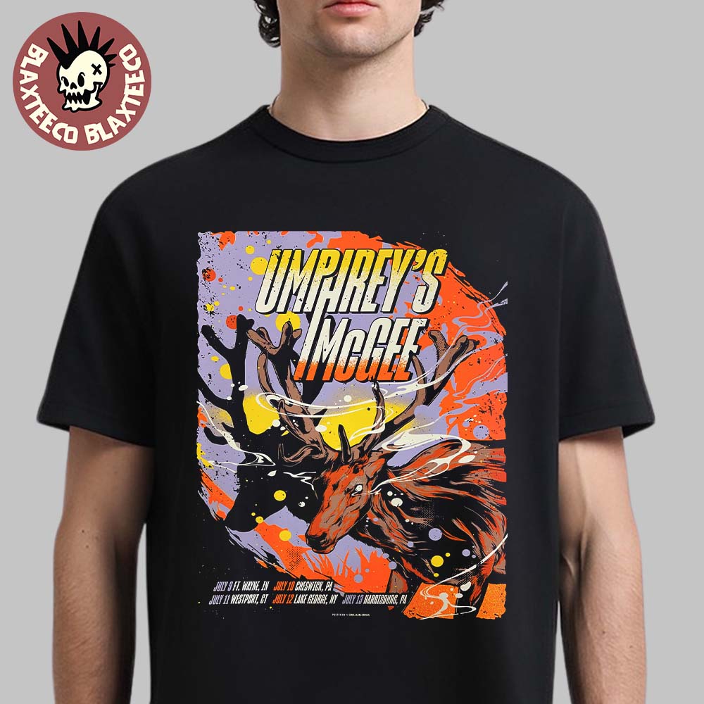 Umphrey’s Mcgee Gig Poster For Shows Indiana Connecticut And Pennsylvania From July 9 To 12 2025 The Deer Art T-shirt