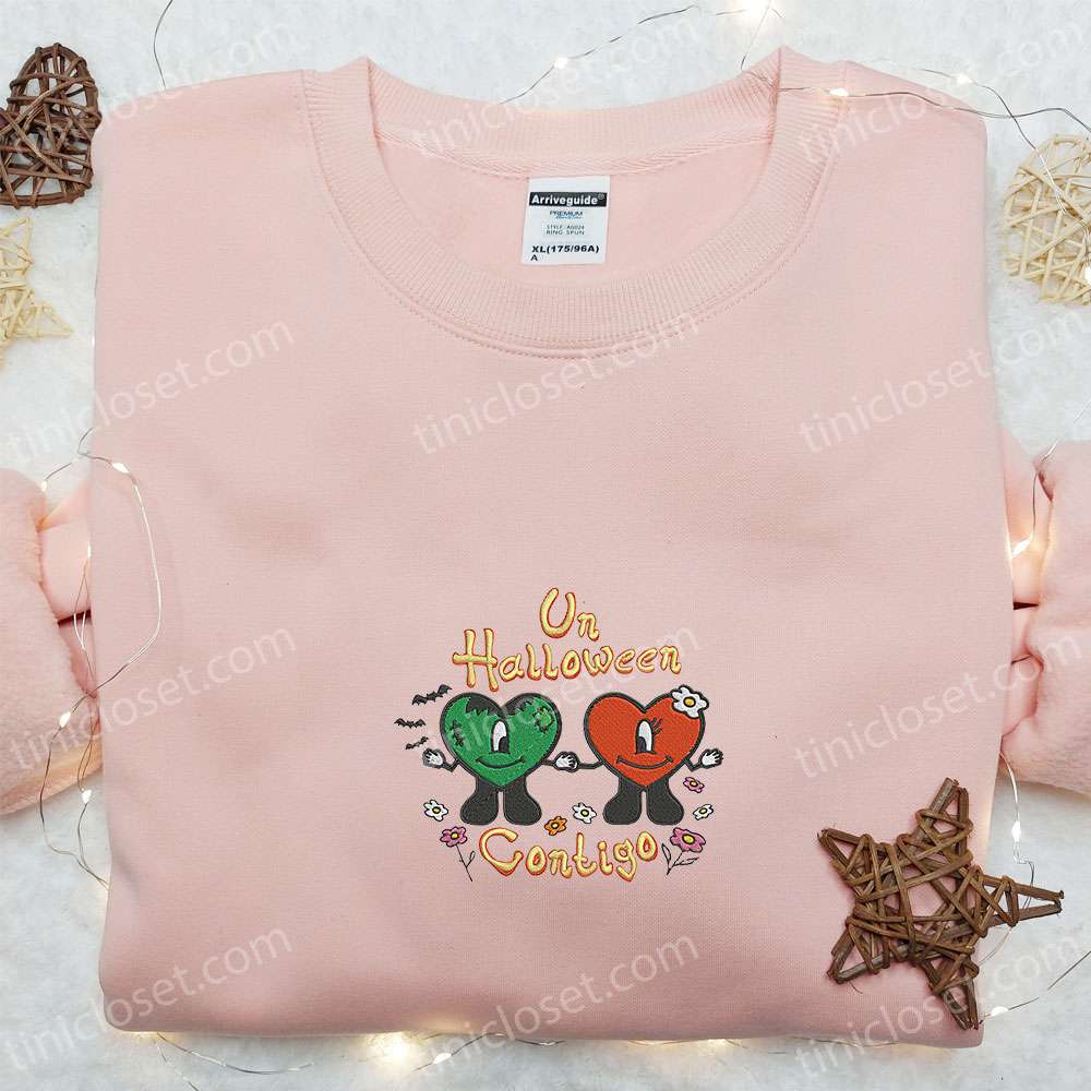Un Halloween Contigo Bad Bunny Embroidered Shirt, Valentine’s Day Embroidered Hoodie, Best Halloween Gift Ideas