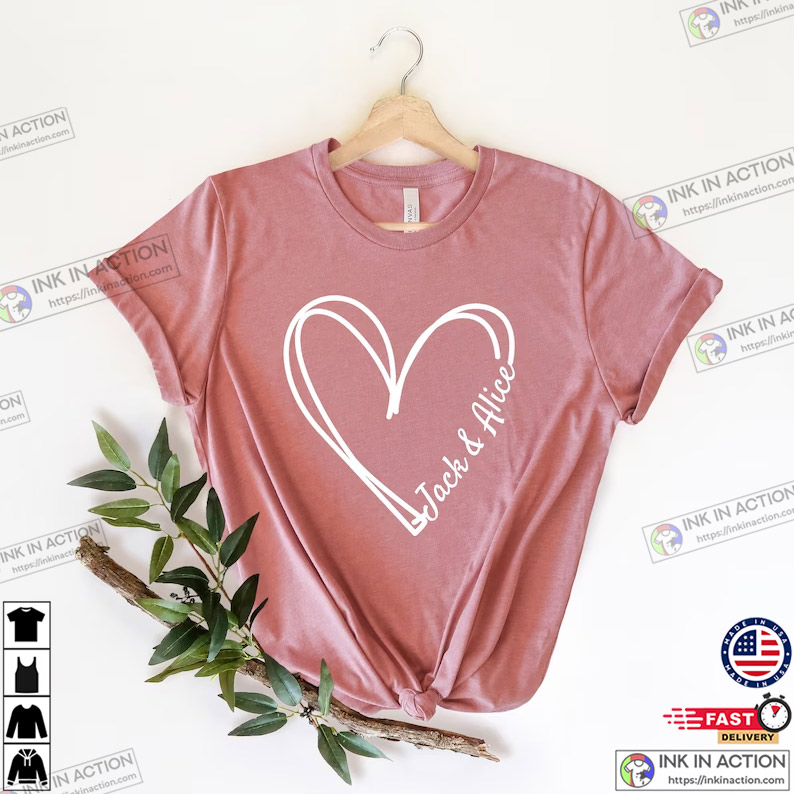 Valentine’s Day Shirt, Valentine Shirt, Personalized Double Heart Shirt, Custom Valentine’s Day Gift, Heart Shirt