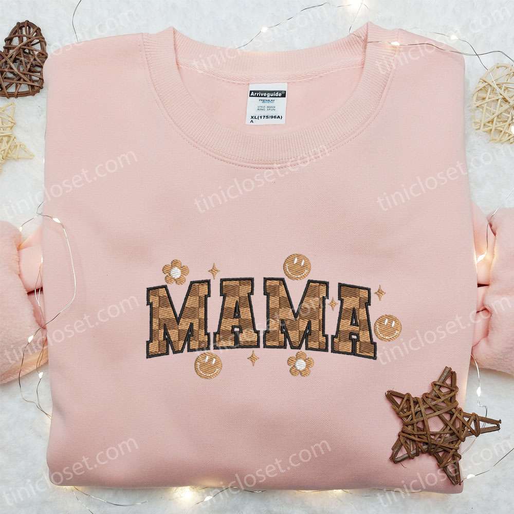 Vintage Checkered Mama Embroidered Shirt, Mother’s Day Embroidered Hoodie, Best Holiday Gift Idea