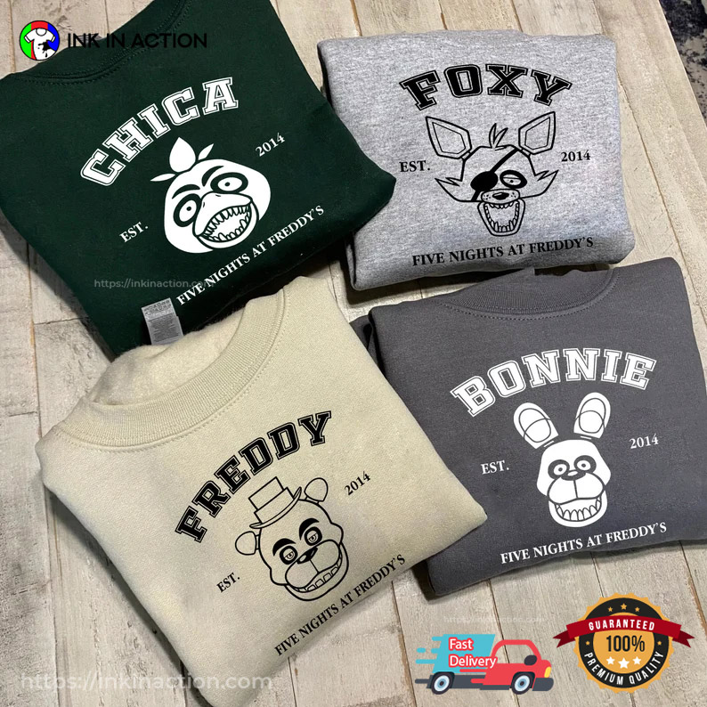 Vintage Five Nights At Freddy’s Character, Freddy, Bonnie, Chica, Foxy Shirt