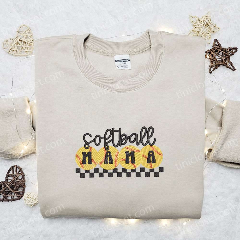 Vintage Softball Mama Embroidered Shirt, Mother’s Day Embroidered Hoodie, Best Gift For Mom