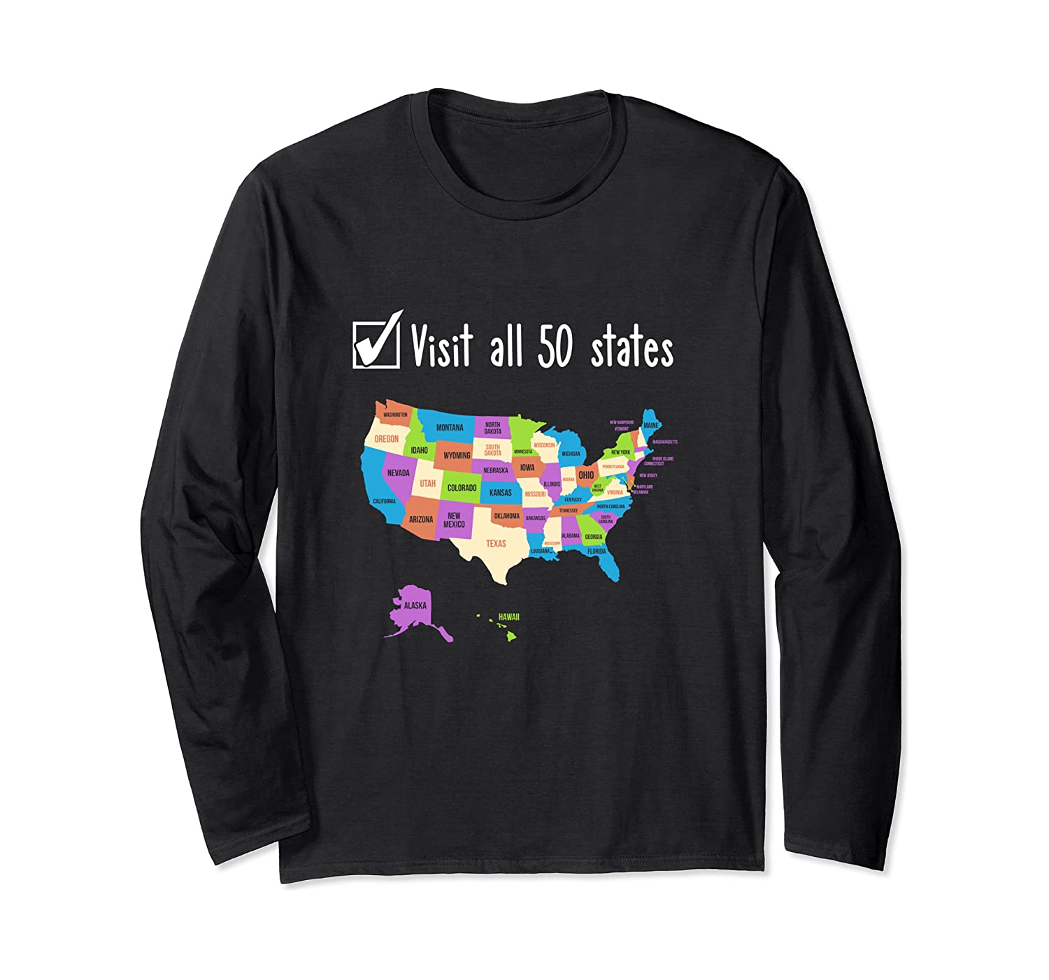 Visited All 50 States Gift Usa Map Travellong Sleeve T shirt