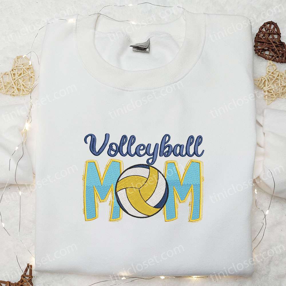 Volleyball Mom Embroidered Shirt, Sports Embroidered Hoodie, Best Mother’s Day Gift Idea