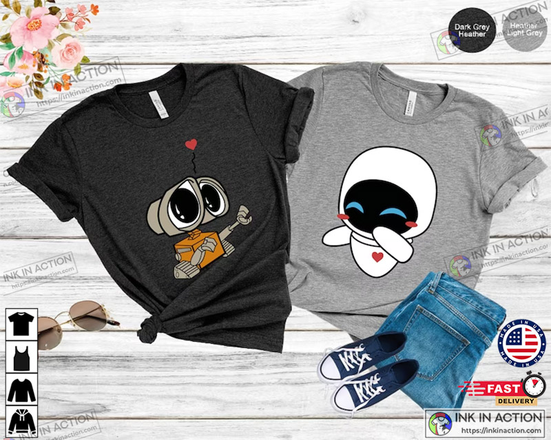 Wall-e And Eve Valentine’s Day Matching T-shirt, Cute Valentine Shirt, Wall-e Shirt, Couple Shirt For Valentines