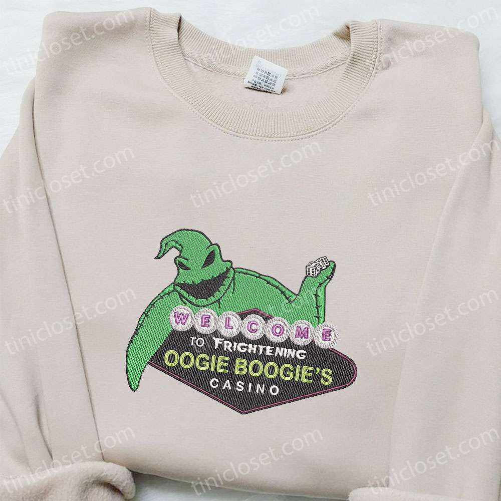 Welcome To Frightening Oogie Boogie’s Casino Embroidered Sweatshirt, The Nightmare Before Christmas Embroidered Hoodie, Best Halloween Gift Ideas