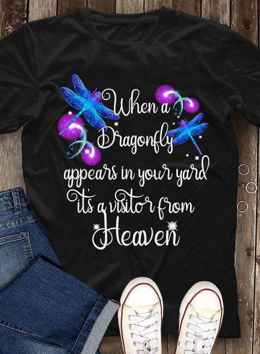 When A Dragonfly Appears In Your Yard It's A Visitor From Heaven Stunning Blue Graphic Dragonflies Shirt