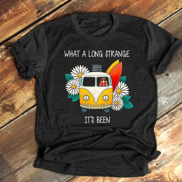 Wild Girl Driving Peace Camping Bus Surf Board White Flower Books What A Long Strange It's Been Shirt