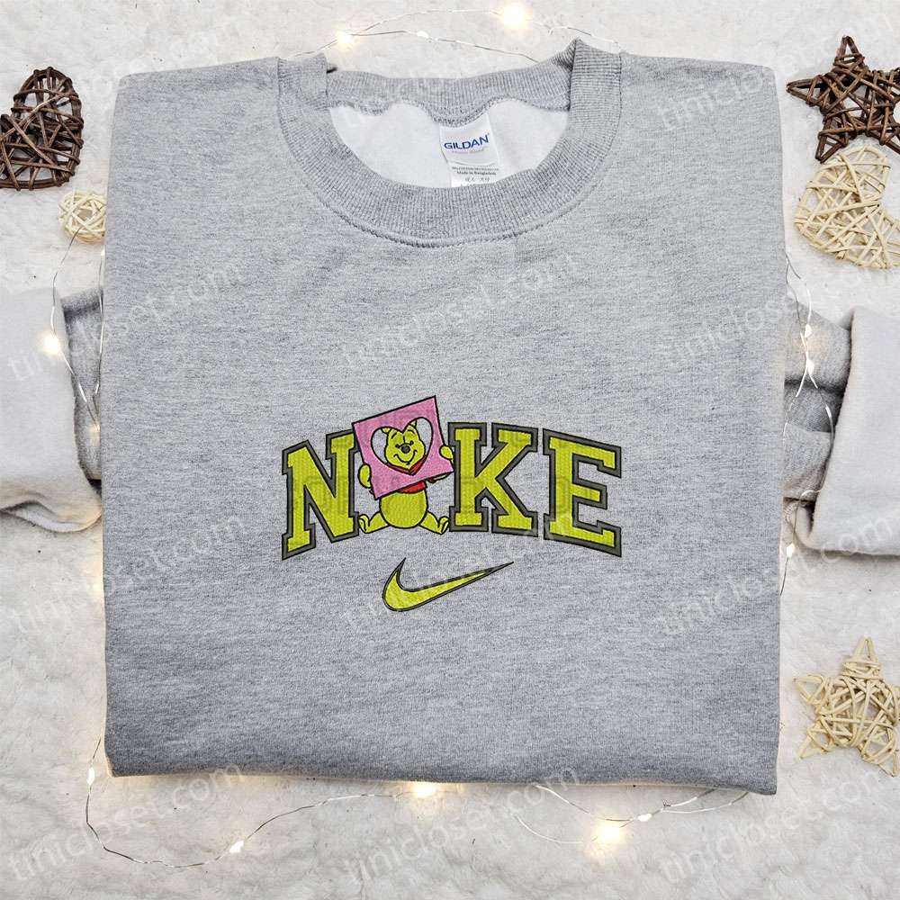 Winnie The Pooh Heart Paper X Nike Embroidered Shirt, Valentine’s Day Embroidered Hoodie, Best Holiday Gift Ideas