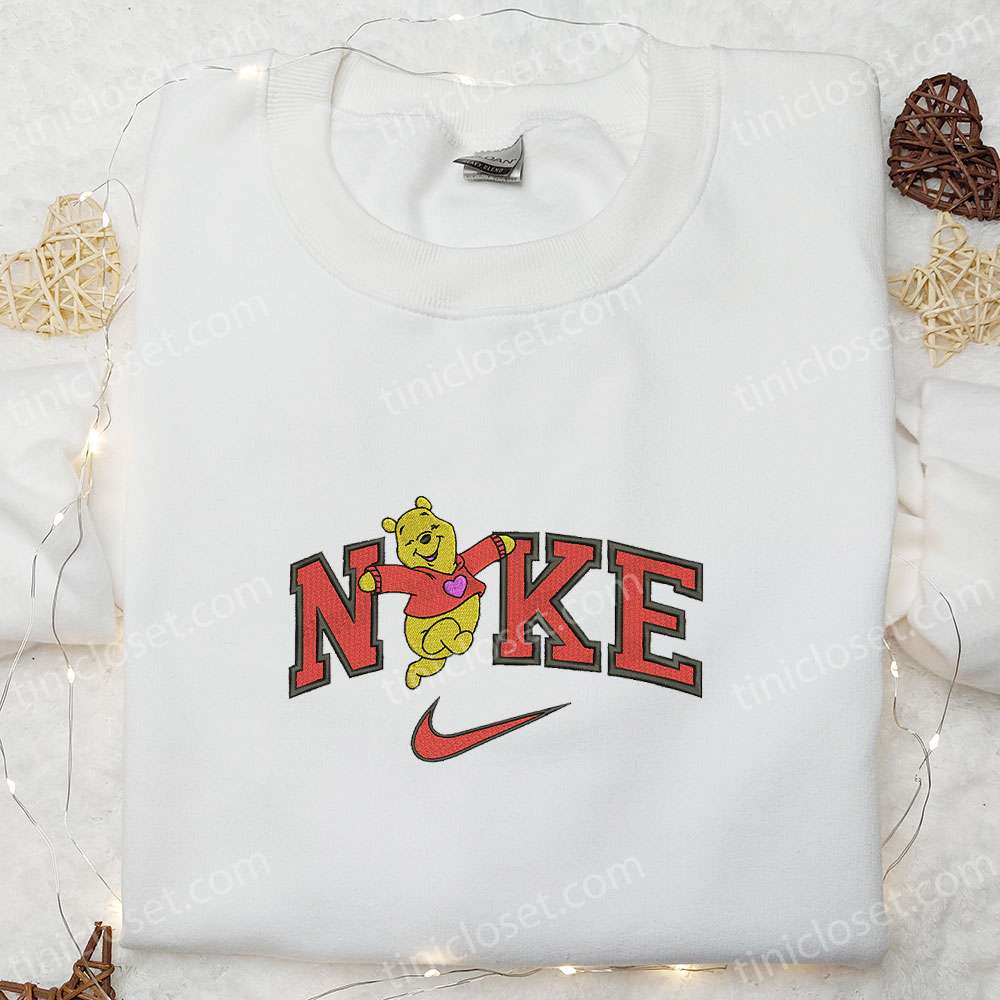 Winnie The Pooh Heart Sweater X Nike Embroidered Shirt, Valentine’s Day Embroidered Hoodie, Best Holiday Gift Ideas