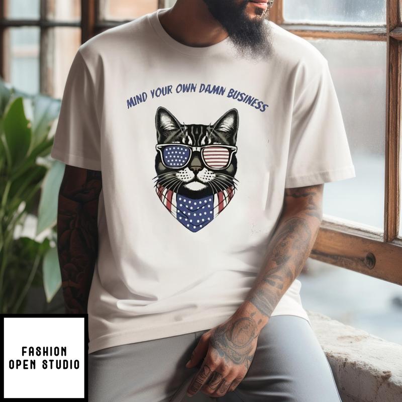 Women’s Mind Your Own Damn Business Usa Cat Printed V-neck T-shirt