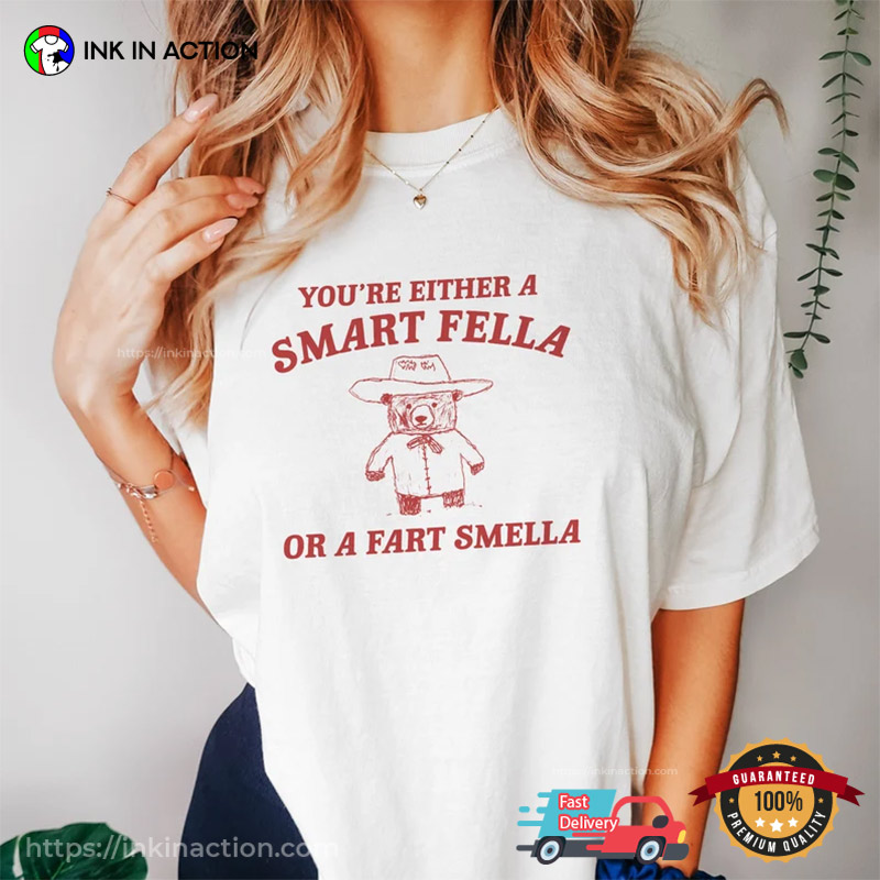 You’re Either A Smart Fella Or A Fart Smella Retro Cartoon Bear T-shirt